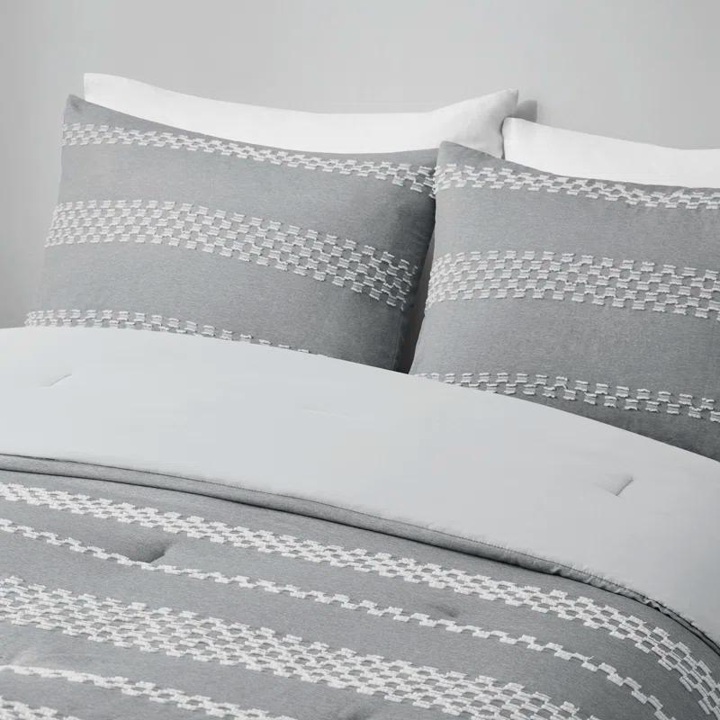 Striped 5 Piece Clipped Jacquard Comforter Set with Throw Pillows