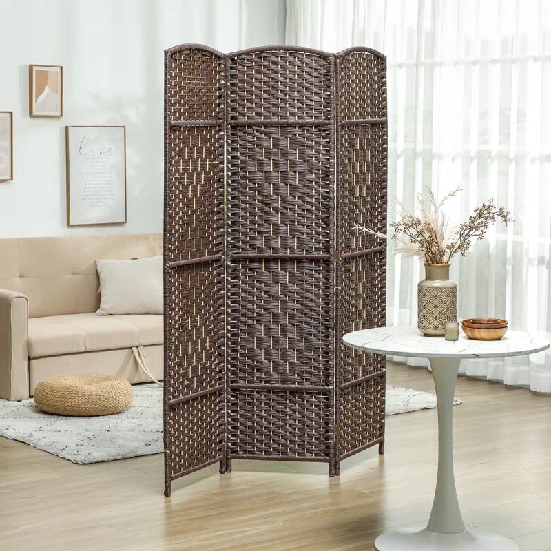 Winston Porter 3 Panel Room Divider, 6' Tall Folding Privacy Screen, Hand-Woven Freestanding Wall Partition For Home Office, Bedroom