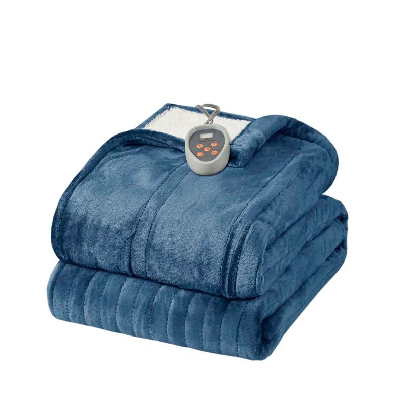 Woolrich Woolrich Heated Plush to Berber Blanket,Sapphire Blue,Twin