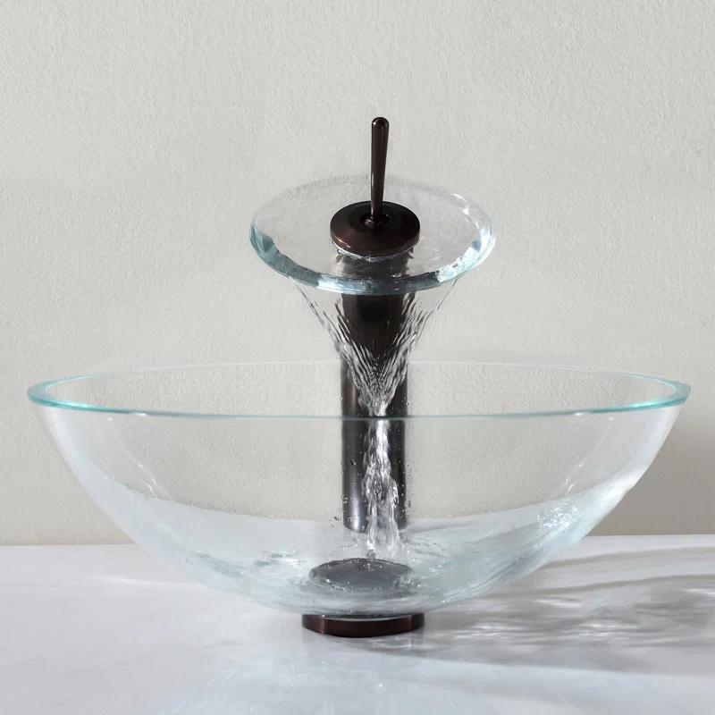 Kraus KGW-1700ORB-BRCL Premium Faucet Glass Waterfall  Vessel Bathroom Sink