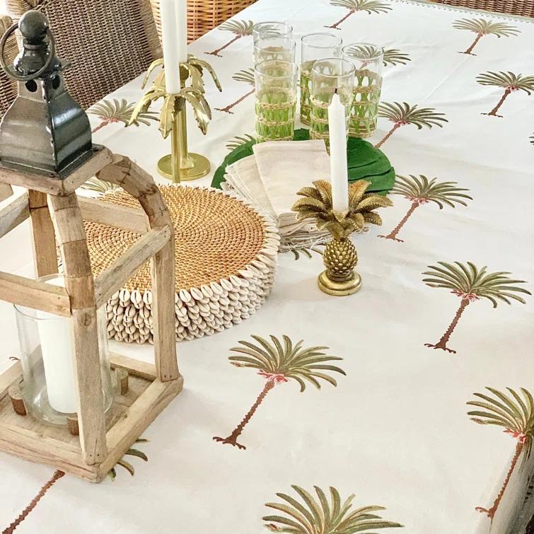 Decor Mantra Coastal Palm Tree Green Round Tablecloth
