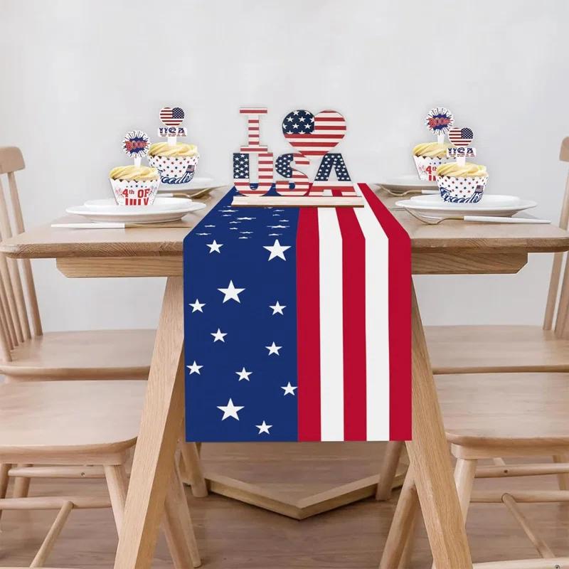 The Holiday Aisle® Independence Day Table Runner 13X72 Inches American Flag 4Th Of July Linen Table Runners Seasonal Winter Festive Holiday Table Decoration