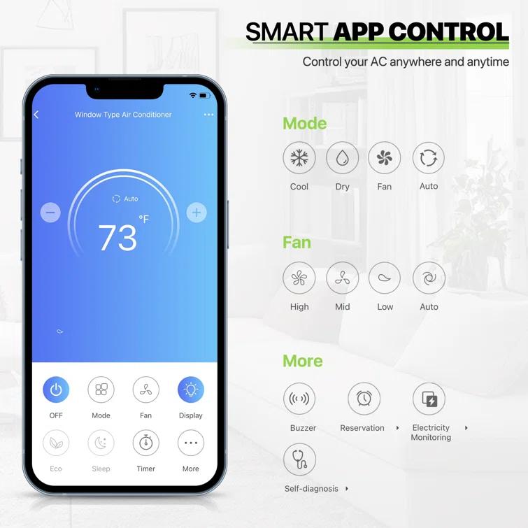 Bring Home Furniture 6000 BTU Smart Window Air Conditioner with WiFi/App Control & Energy Star 24H Timer & Remote Included Cools 250 Sq.Ft. for Bedroom Living Room