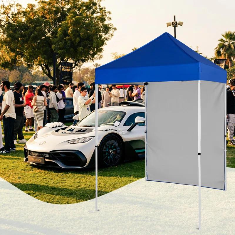 INTER HUT 5 Ft. W x 5 Ft. D Outdoor Pop Up Steel Canopy Portable Tent with 1 Sidewall