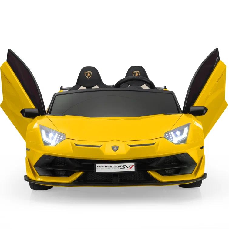 Tobbi 24V Lamborghini 2-seater Battery Powered Ride on with High/Low speed switch, Slow start function, Battery level display, MP3, USB, Light Drift Car for Kids 3-8