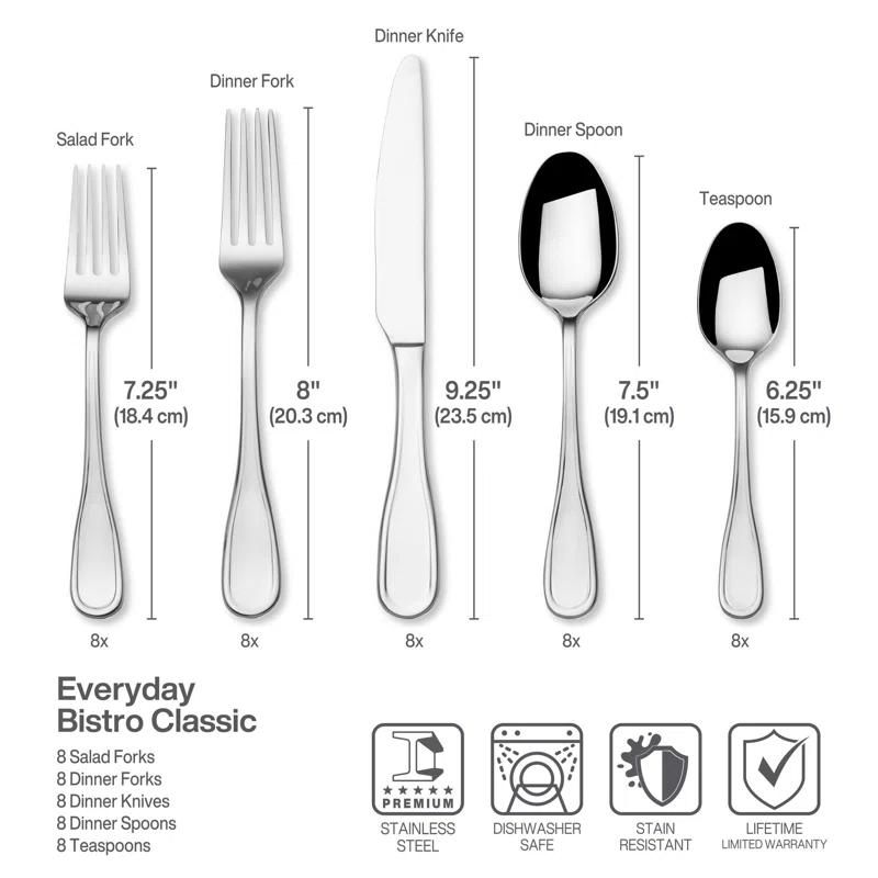 Fitz and Floyd Fitz and Floyd Everyday Bistro Classic Silverware 45piece service for eight, Gray