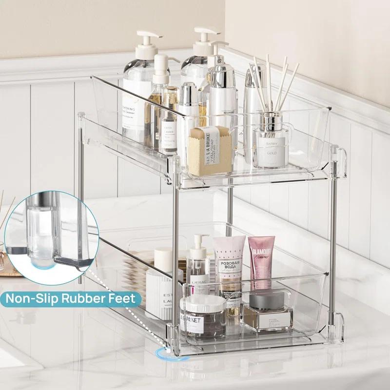 Rakbon 2 Tier Clear Under Sink Organizers 4 Pack