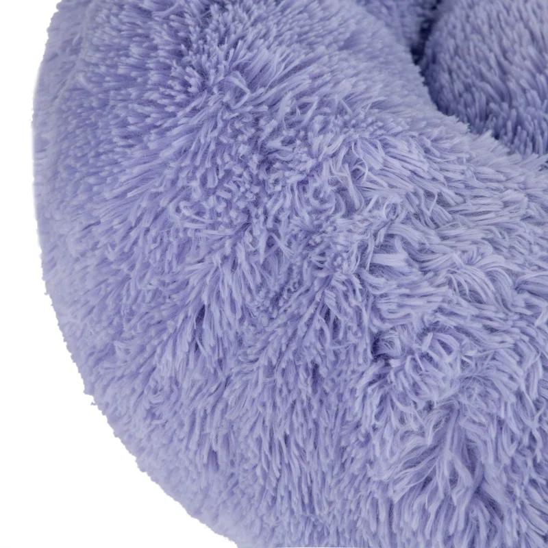 Donut Dog Bed with Faux Fur, Anti-Anxiety Cushion, Slip-Resistant