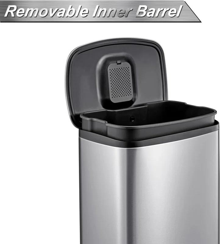 ASOPIX Kitchen Trash Can, Stainless Steel 50 Liter / 13 Gallon Garbage Can