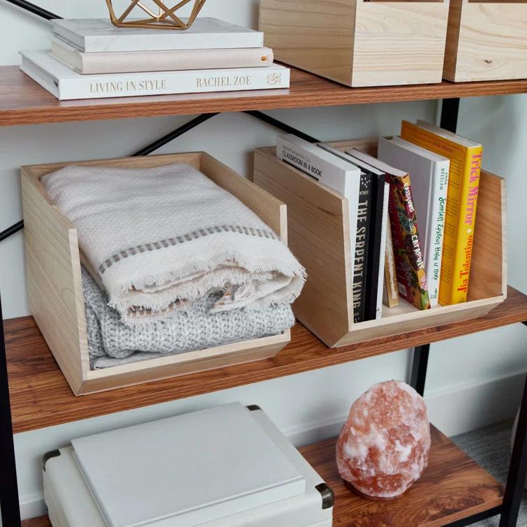 iDesign Renewable Wood Collection in Paulownia Wood Open Front Storage Bin, 11.46" x 8" x 10"