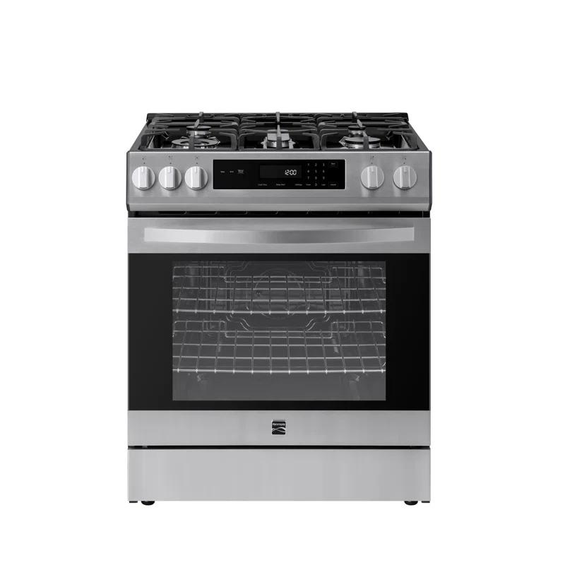 Kenmore 5.6 cu. ft. Front-Control Gas Range with 5 Burners and Hidden Bake Stainless Steel