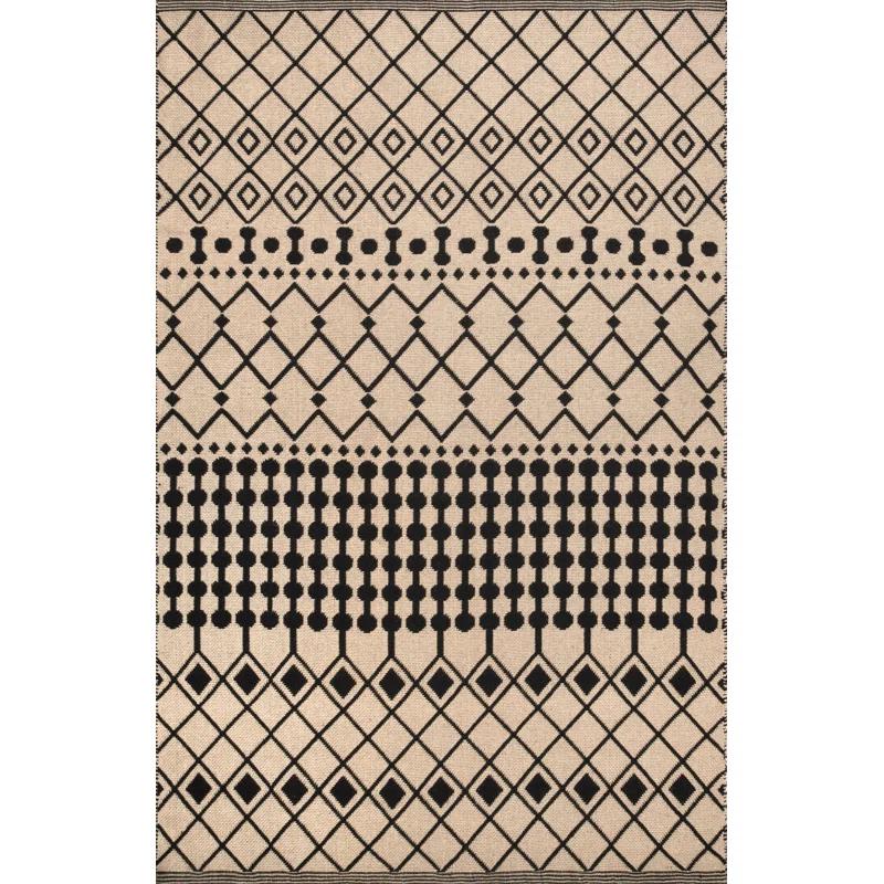 Louie Southwestern Handmade Flatweave Jute Light Beige/Black Area Rug