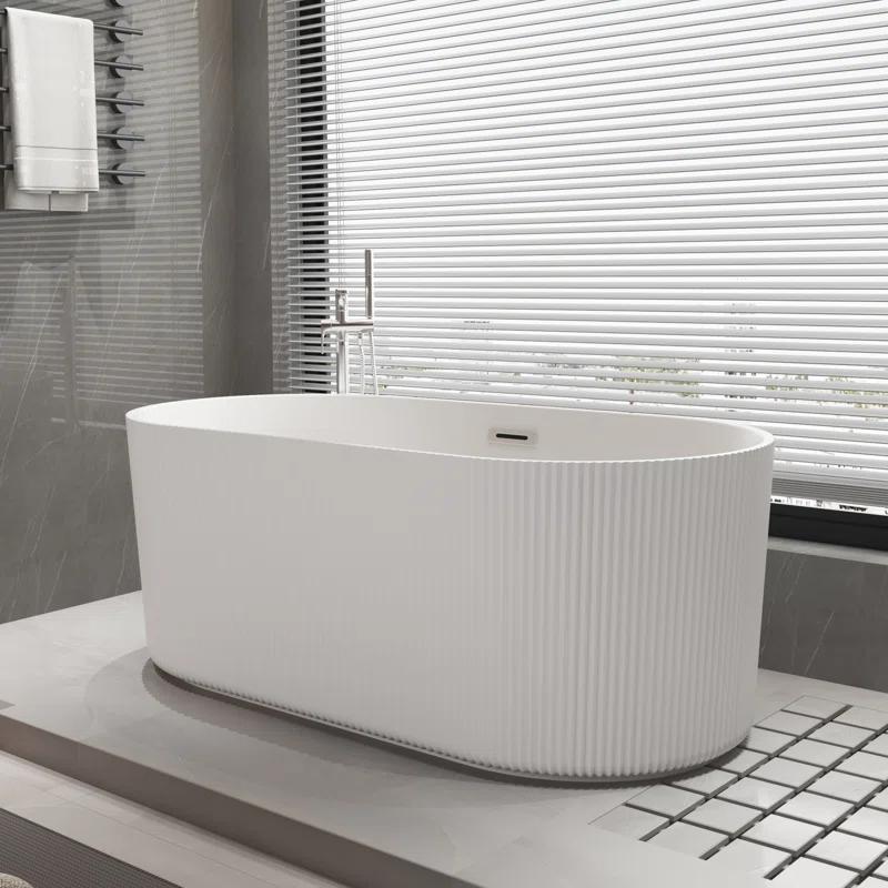 KDK HOME 67 in Freestanding Bathtub Acrylic Deep Soaking Tubs with Overflow