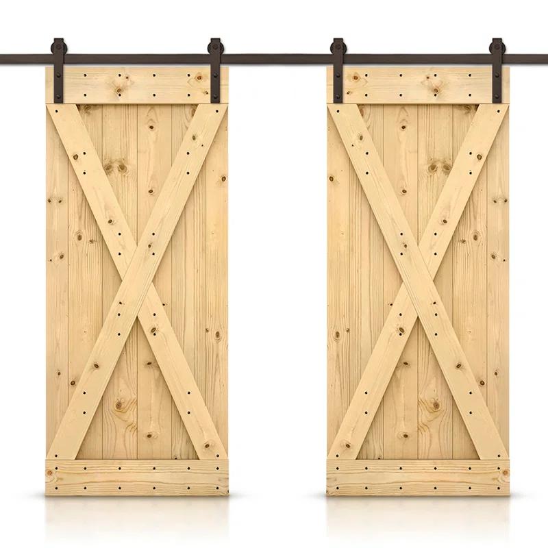 Calhome 84'' Solid Wood Paneled Painted with Installation Hardware Kit Barn Door