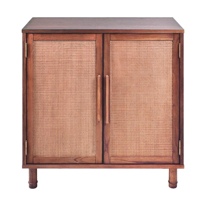 Hopper Studio Hopper Studio Delancey Solid Wood 2-Door Rattan Cabinet, Stylish Accent Piece