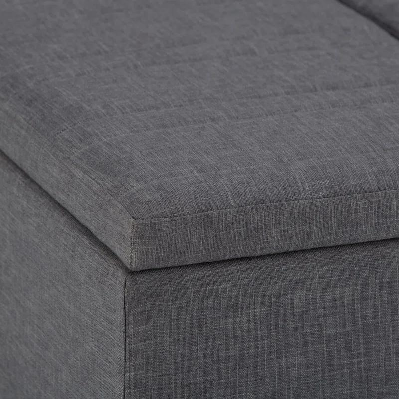 Simpli Home Ellis 36"W Upholstered Square Coffee Table Storage Ottoman with Split Lift Top