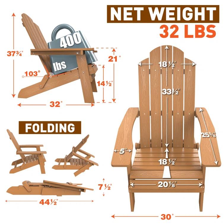 Highland Dunes Outdoor Plastic Folding Adirondack Chair For All Weather (Set Of 4) (Set of 4)