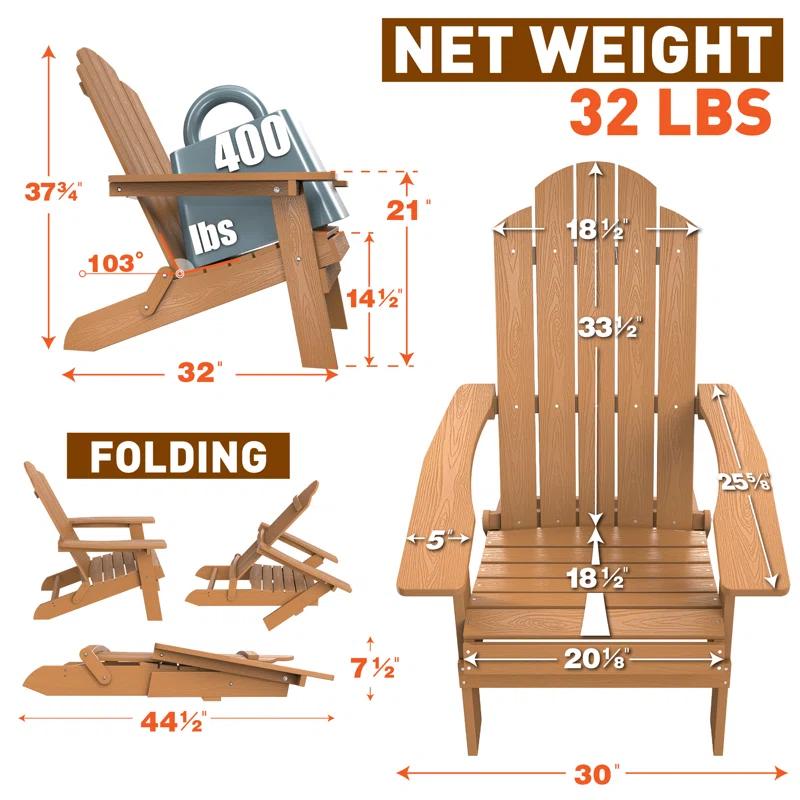 Highland Dunes Outdoor Plastic Folding Adirondack Chair For All Weather (Set Of 4) (Set of 4)