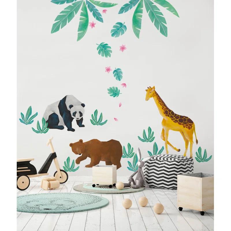 Harriet Bee Barela Panda Wild Animals, Tropical Leaves Wall Decal | Wayfair