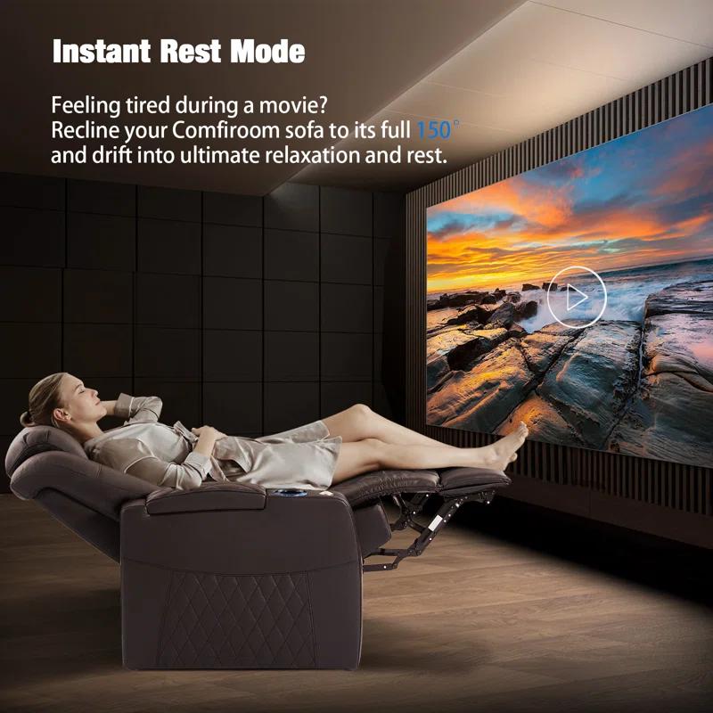 Ivy Bronx Ivy Bronx Leather Home Theater Seating Dual Power Movie Theater Chairs Theater Recliner Sofa