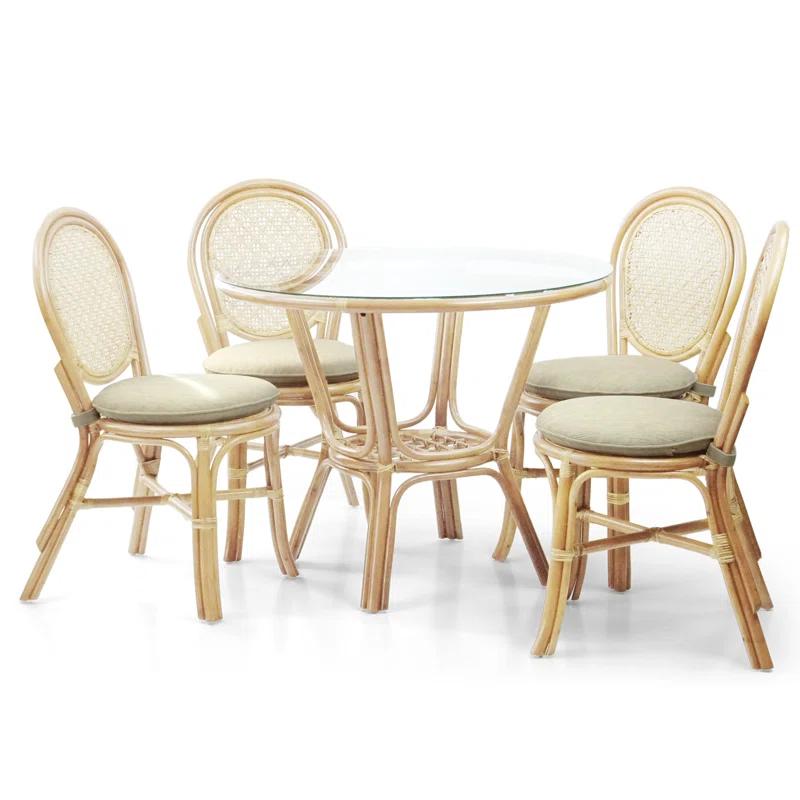 Bayou Breeze 4 Denver Dining Handmade Wicker Side Chair Natural Rattan With Cream Cushion (Set of 4)