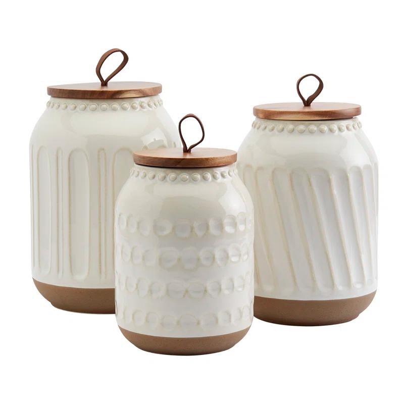 Tabletops Gallery On the Counter 3PC Ziggy Canisters With Acacia Wood Lid