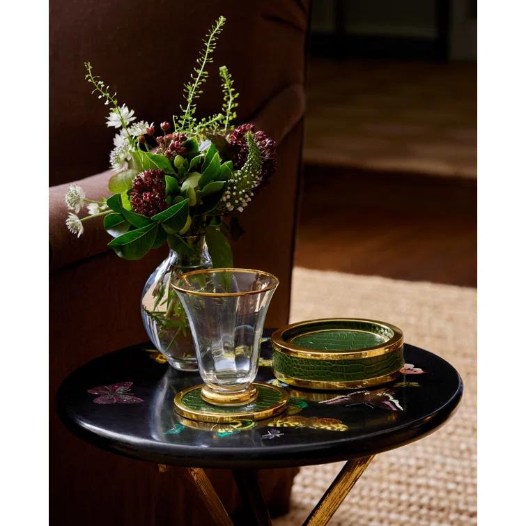 AERIN Leather Round 4 Piece Coaster Set