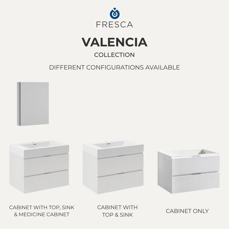 Fresca Valencia 24" Wall Mount Single Sink Bathroom Vanity with Top and Sink (Faucet Not Included)