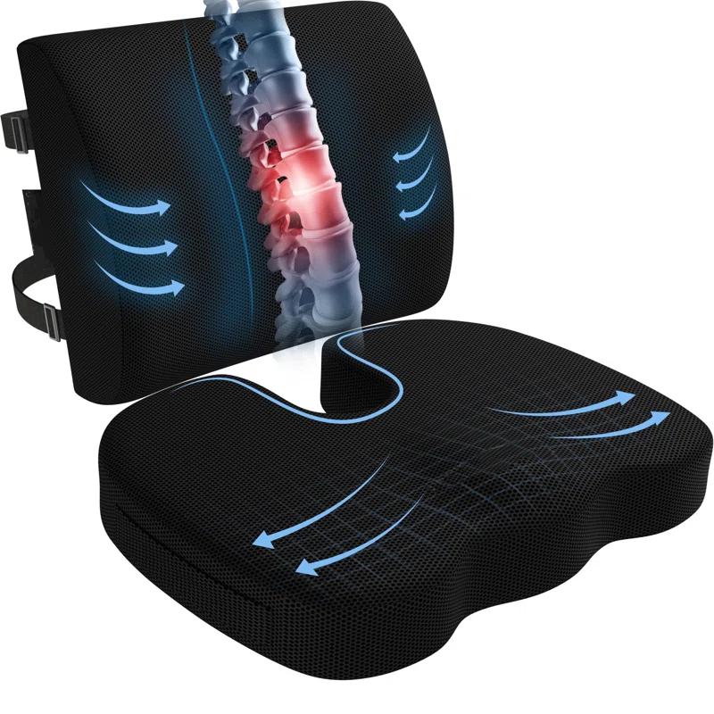 BEACHWATER POOL & SPA, LLC Seat Cushion And Lumbar Support For Office Chair, Desk Chair Cushion, Memory Foam Office Chair Cushion, Non Slip Sitting And Back Pillow For Gaming, Car Seat Cushion, Chair Pad
