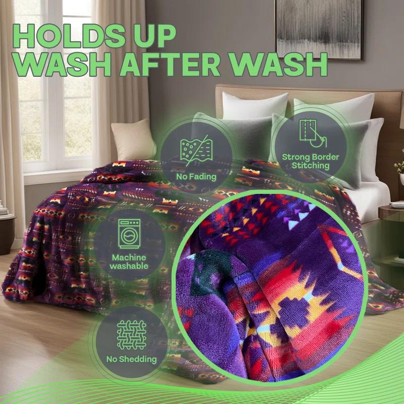 WW Sheets Luxuriously Cozy, Super Warm & Soft Aztec Bed Blanket, Southwestern Style Throw Blanket