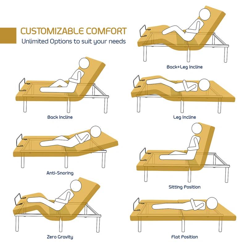 Clara Clark Clara Clark Massaging Zero Gravity, Zero Clearance Adjustable Bed with Wireless Remote, USB Ports & LED Lights