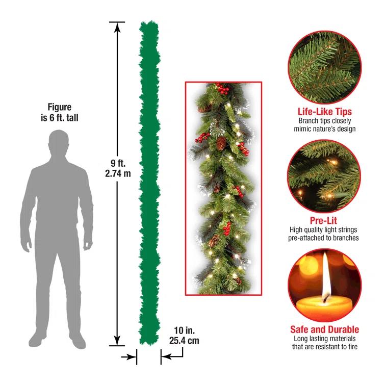 National Tree Company 9ft. Crestwood Spruce Garland with Clear Lights