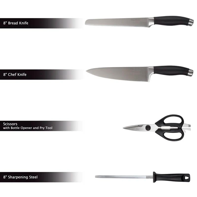 Classic Cuisine Professional 15-Piece Knife Set with Block - Stainless-Steel Cutlery with Chef, Bread, Santoku, Filet, Paring, and Steak Knives