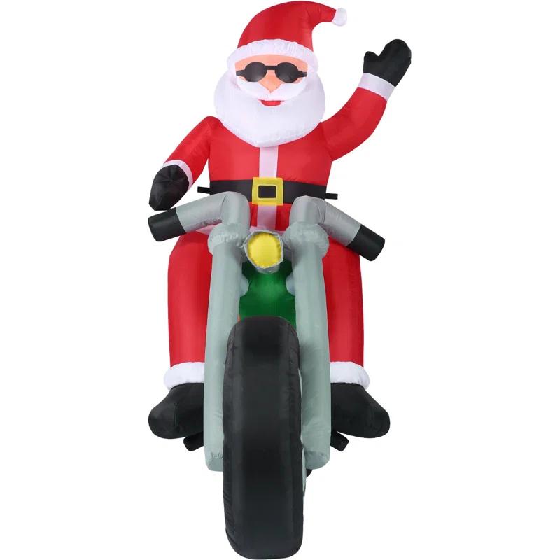 Fraser Hill Farm Fraser Hill Farm 6-Ft. Wide Motorcycle Santa Blow Up Inflatable with Lights