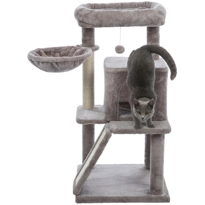 TRIXIE TRIXIE Pepito 39.4" Cat Tower, 3-Level Cat Tree with Sisal Scratching Posts and Ramp, Plush Condo and Hammock