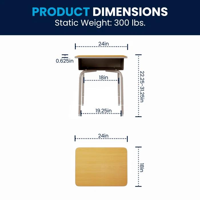 Flash Furniture Goddard Height-Adjustable Open Front Student Desk with Metal Book Box