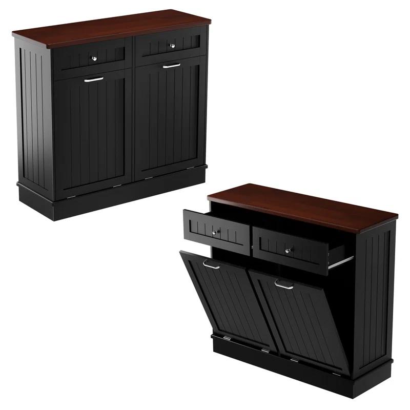 Betterhood Havant Double Tilt Out Trash Cabinet 20 Gallons Wooden Free Standing(Not include trash can)