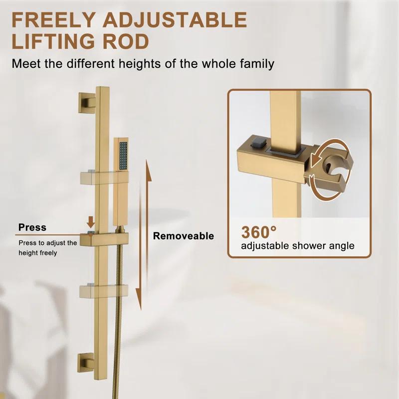 CASAINC Rainfall Symphony 16inch Dual Shower Head Rainfall Thermostatic Shower System with 16-inch Slide Bar and Body spray KCHS0019-16BG