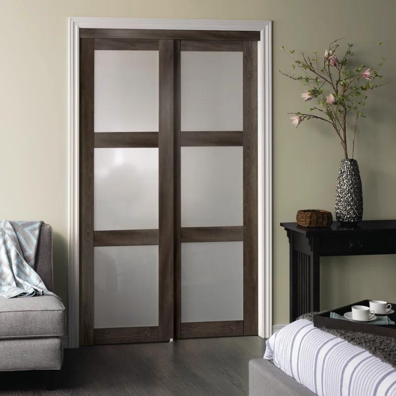 Renin 80'' Solid + Manufactured Wood Glass Low-Gloss Sliding Closet Doors