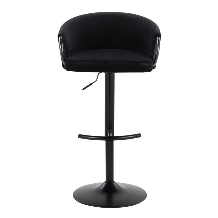 LumiSource Claire Contemporary Adjustable Barstool With Swivel In Black Metal And Black Velvet With Rounded T Footrest By Lumisource - Set Of 2 | Wayfair