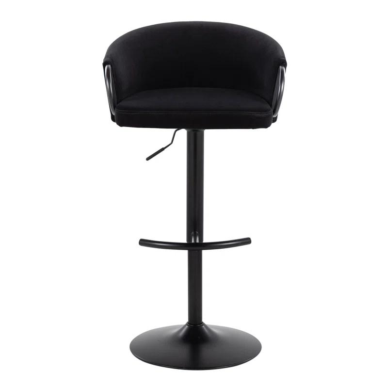 LumiSource Claire Contemporary Adjustable Barstool With Swivel In Black Metal And Black Velvet With Rounded T Footrest By Lumisource - Set Of 2 | Wayfair