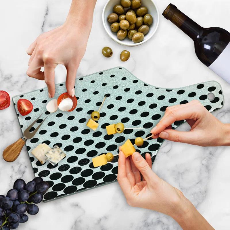 Ambesonne White Tempered Glass Cutting Board Minimalist Polka Dots White