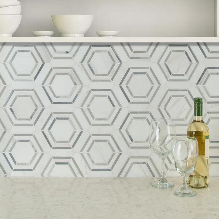 Bianco Dolomite 11" x 13" Polished Marble Mesh-Mounted Mosaic Sheet Tile