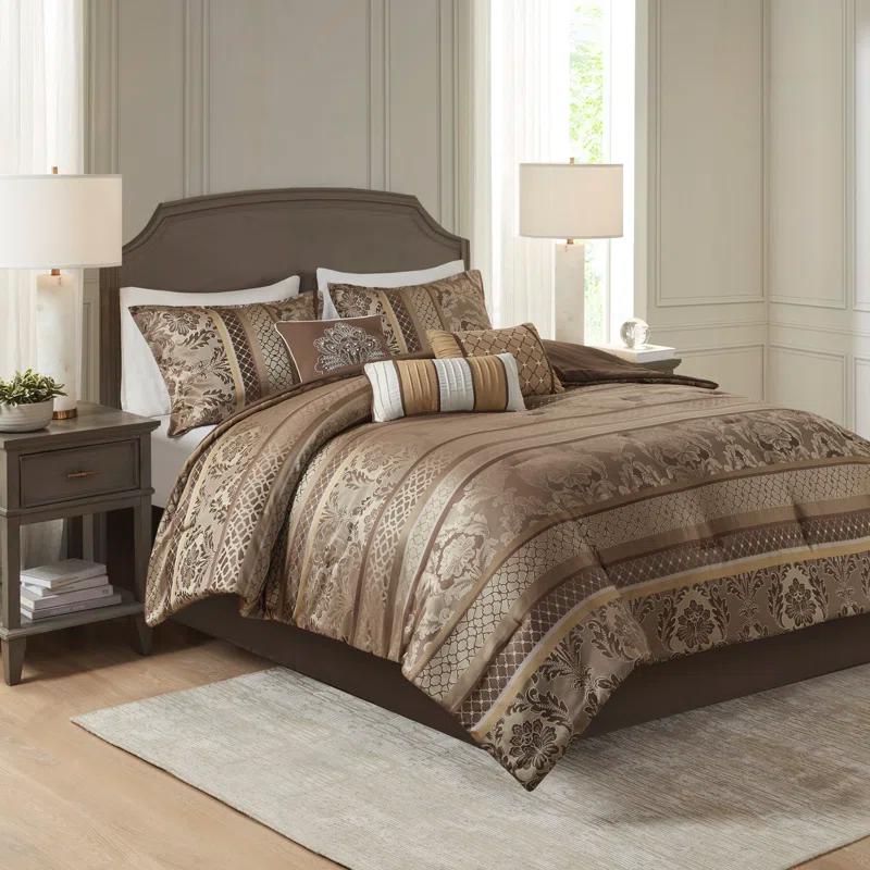 Bellagio Brown and Gold Queen Jacquard Comforter Set