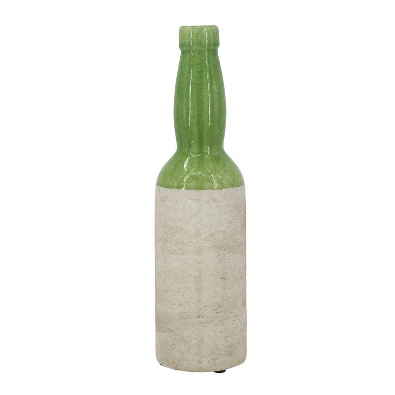 Dakota Fields Ceramic Bottle Vase with Deep Green and Earthy Tan Finish