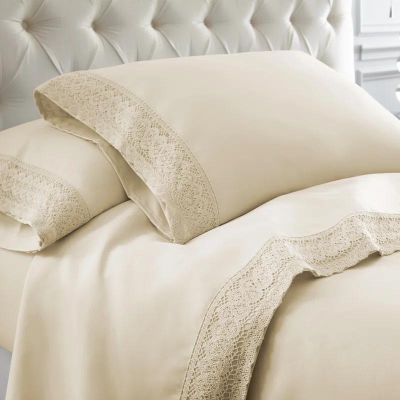 Modern Threads Modern Threads Yate Soft Microfiber Crochet Lace Sheets - Luxurious Microfiber Bed Sheets - Includes Flat Sheet, Fitted Sheet with Deep Pockets, & Pillowcases