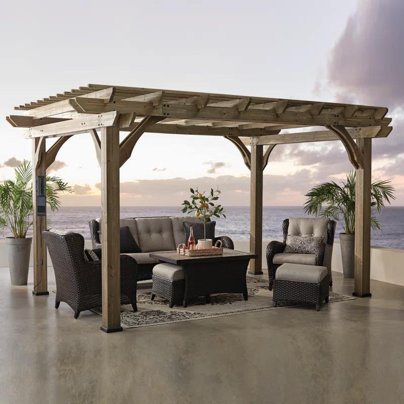 Backyard Discovery Backyard Discovery Somerville 14' x 10' Cedar Wood Outdoor Patio Pergola Kit with Trellis Roof and PowerPort
