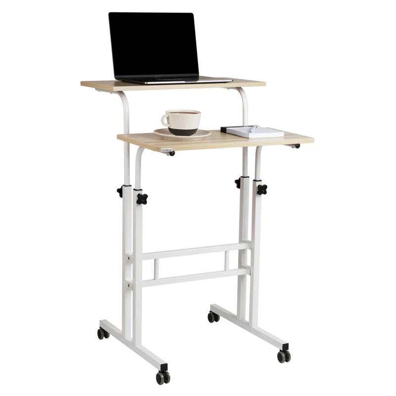 Mind Reader Mind Reader Standing Desk, Adjustable Height, Computer Desk, Laptop Desk, Portable, Rolling, 23.5"L x 19.5"W x 39"H, White