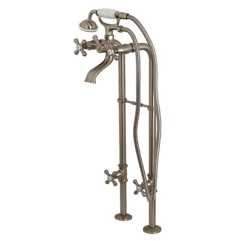 Kingston Brass Kingston Three-Handle 2-Hole Freestanding Tub Faucet with Supply Line and Stop Valve