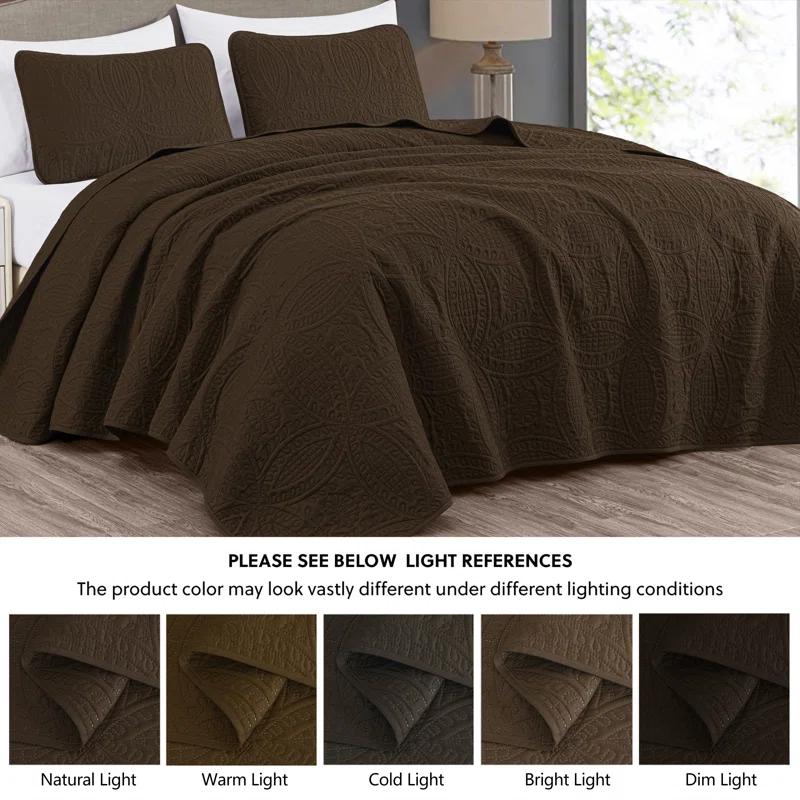 Chezmoi Collection Austin Microfiber Reversible 3-Piece Coverlet / Bedspread Set